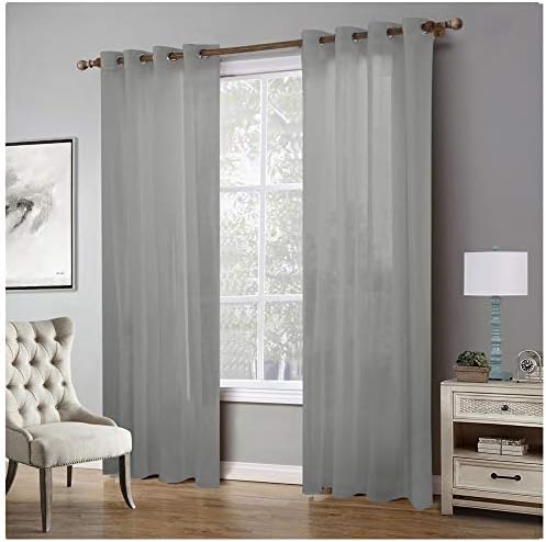 AUSPICIOUSIGN Flexible Eyelet Net Curtains Drapery Polyester Panel Transparent Plain Window Curtain for Living Room Bedroom 1 Piece, polyester, gray, 140 x 260 cm