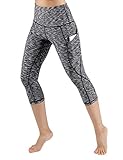 ODODOS High Waist Out Pocket Yoga Capris Pants Tummy Control Workout Running 4 Way Stretch Yoga Capris Leggings,SpaceDyeBlack,Large