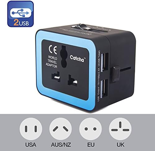 Catcha Travel Charger International All-in-One Power AC Adapter with UK/US/AU/EU/JP Plugs and Dual Smart USB Ports for Worldwide Business Trip