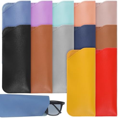 Ajcotahm 12 Pcs Soft Glasses Case, 7 x 3 Inch PU Leather 