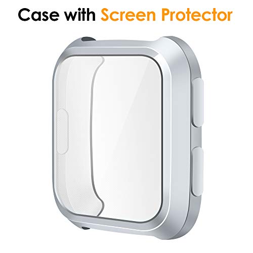 EZCO Compatible Fitbit Versa Screen Protector Case (2-Pack), Soft TPU Plated Case All-Around Protector Screen Cover Bumper Compatible Fitbit Versa Smart Watch, Rose Gold+Silver