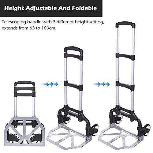 Voluker Portable Heavy Duty Aluminum Folding Hand Truck and Dolly Two-Wheel Luggage Cart (150 LB)