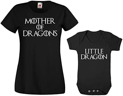 Mother Dragons Little Dragon T-Shirts Ladies & Baby Vest Grow Gift Tops Game Thrones Mum Black (BV3-6 LM)