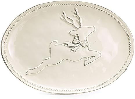 Tabletop HOLIDAY DANCER PLATTER Ceramic Reindeer Jumping Oval 1763126