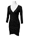DRESSIS Women's 3/4 Sleeve Deep V Neck Ruched Side Wrap Surplice Tulip Hem Dress