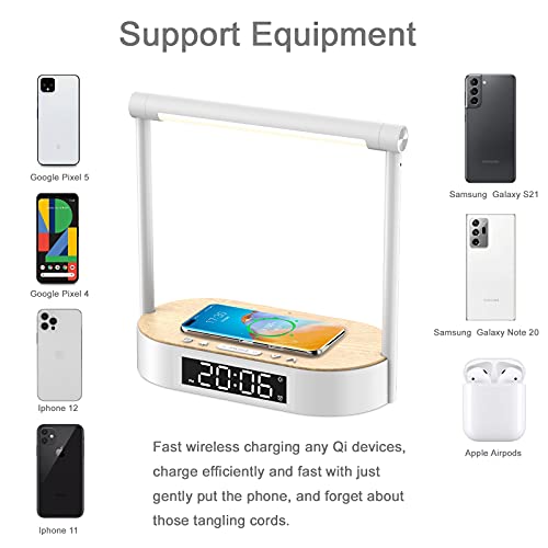 Bedside Lamp QI 10W Max Wireless Charging ,LED Desk Lamp with Alarm