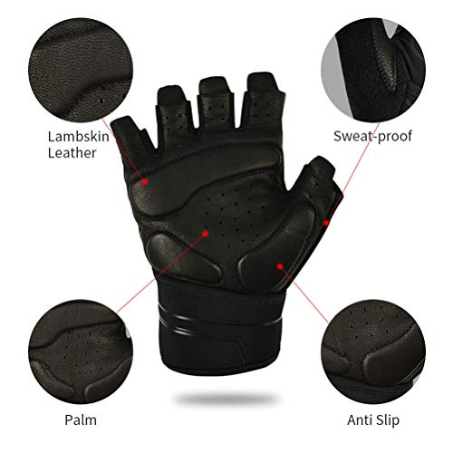 Hbao Leder Gewichtheben Fitnesshandschuhe Anti-Rutsch Leder Handgelenk Unterstützung Fitnessstudio Handschuhe für Männer… – Bild 7