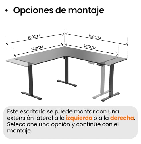 FOH Furniture Escritorio Eléctrico en L Ajustable en Altura 160x140 cm, Esquinero Sit Stand, Estación de Trabajo Ergonómica, Estructura de Acero, para Oficina en Casa, Negro