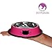 Petfuren Cat Bowl Set Non-Skid Stainless Steel Cat Dish 8 Ounce with Pink Color and Cute Cat Face for Pet Food and Water Bowl, Set of 2