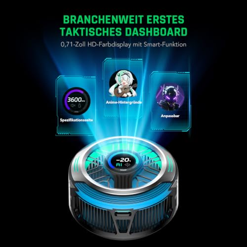 Black Shark Magnetic Phone Cooler 6 Pro – intelligentes Display, magnetischer Ring, adressierbare RGB-LEDs, App-gesteuerter Lüfter für iPhone MagSafe, Android & iPad – Gaming, Streaming & Fotografie