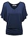 Lock and Love LL WT1038 Womens V Neck Short Sleeve Dolman Top XXL Navy