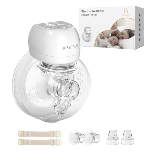 KISSBOBO 1508 Wearable Electric Breast Pump, 193 g, Lightweight, 180 ml Container, 3 Modes, 9 Levels, 1200 mAh Battery, 27 mm Opening, Hands-Free Use Home, Work and Travel (White 1 Piece)