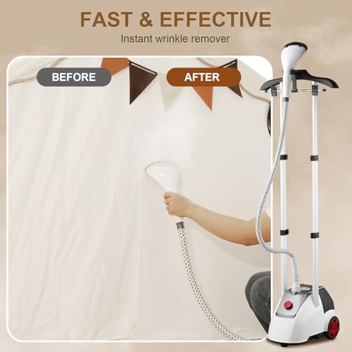 Garment Steamer Standing for Clothes, STANEW 2000w 2.5 L Water Tank with Garment Hanger and Height Adjustable Ironing Board, Steam Iron 8 Second Heating Time, 43 G/Min, 11 Steam Settings for Crease