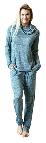 Hello Mello Carefree Threads Womens Loungewear Top With Pocket and Cowl Neck, Matching Drawstring Bag- Mint Medium 8-10
