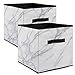 DII Polyester Foldable Square Laundry Organizing Cube Basket Bin, Set of 2, White Marble