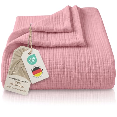 LAYNENBURG Premium Musselin Tagesdecke 150x200 cm - 100% Baumwolle - extraweiche, leichte Sommerdecke als Kuscheldecke, Bett-Überwurf, Baumwolldecke,