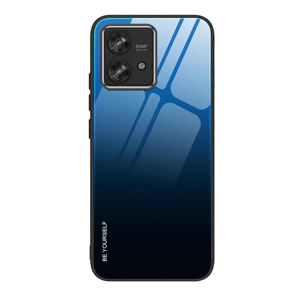 SEAHAI Case for Motorola Edge 40 Neo, Ultra Thin Gradient Color Tempered Glass Hard Back & Soft Silicone TPU Bumper Hybrid Shockproof Cover, Elegant Blue