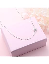 Collar de plata de ley 925 con diseño de camelia y flores, de 15 + 3 pulgadas