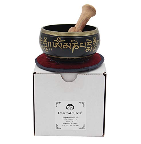 DharmaObjects Tibetan Meditation Om Mani Padme Hum Peace Singing Bowl With Mallet