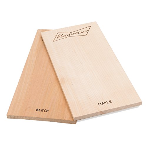 Budweiser Grilling Planks- Set of 2, BBQ Grill Planks - Infused Smoky Maple & Beechwood - All Natural