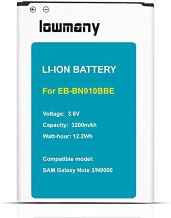 Lowman 3200mAh Li-ion Battery for Samsung Galaxy NOTE 3 III, N9000, N9005 LTE, AT&T N900A, Verizon N900V, Sprint N900P, T-Mobile N900T