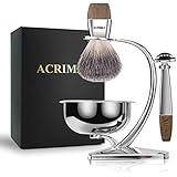 ACRIMAX Premium Shaving Brush Set with 100% Pure Badger Shaving Brush, Luxury Brush Stand, Soap Bowl and Manual Safety Razor(Classic Blade) Kits for Gentleman