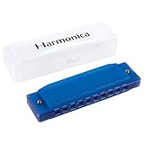 Diatonic Harmonica - 10-Hole Translucent Harmonica with Case, Educational Musical Instrument, Mouth Organ for Beginners, Student, Kids, Blue, 4.02 x 0.83 x 1.18 Inches