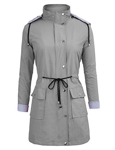 FISOUL Windbreaker Raincoats Waterproof Lightweight Rain Jacket Outdoor Hooded Women's Trench Coats Grey XL - Thumbnail 3