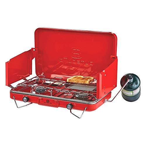 Outbound Portable Gas Stove | Compact Classic Camp Stove with 2 Burners for Camping, Fishing, and Outdoor Activities | Red