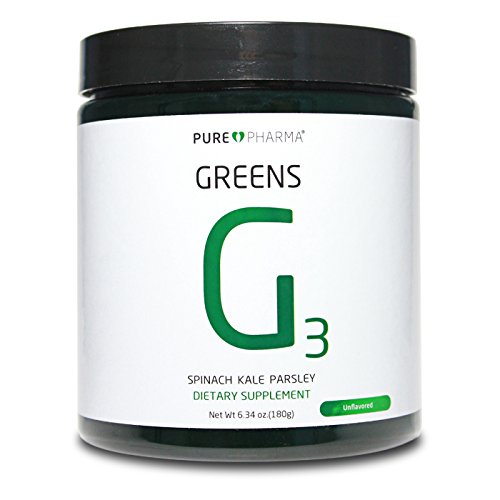 PurePharma G3 USDA Organic Greens Unflavored, Three Organic Nutrient-Dense Greens-Spinach, Kale, & Parsley, 2 servings of vegetables in each serving of G3!