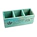 3 Compartment Vintage Wood Desktop Office Supply Caddy/Pen Pencil Holder/TV Remote Control Holder/Desk Organizer Blue