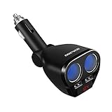 ONEVER 1 to 2 Sockets Cigarette Lighter Splitter, Dual USB Car Charger Adapter with Voltage Display for Smartphones, Tablets, GPS, MP3 Players, 12-24V Voltage, Suitable for Various Cars
