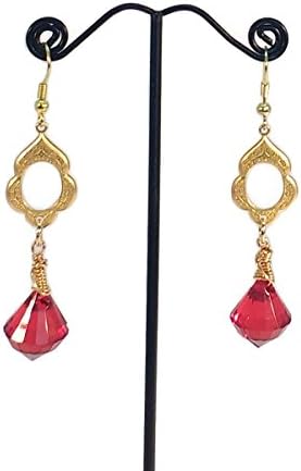 Faceted Red Gold Plated Dangle Earrings, Nickle Free, Long, Wire Wrapped, Hypoallegenic