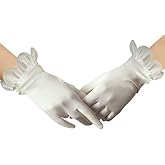 GRYUIRY Ivory Short Satin Gloves Ruffle Floral Lace with Pearls Opera Tea Evening Party Gloves for Women Formal