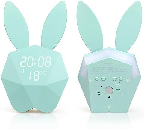 Eteng Bunny Alarm Clock with LED Night Light Sound Sensitive Time Temperature Digital Display Battery Rechargeable Clock for Home Décor Gift (blue)