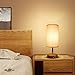 Hong-in USB Table Lamp with Dual USB Port, Solid Wood Desk Lamp, Minimalist Design Nightstand Lamp with Fabric Shade USB Charging Port for Bedroom, Living Room, Coffee Table (Bulb not Included)