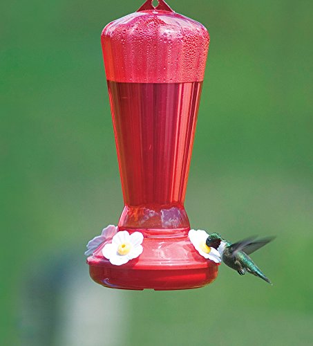 More Birds Hummingbird Feeder, Plastic Hummingbird Feeders, Red, 4 Feeding Stations, 25-Ounce Nectar Capacity, Hollyhock