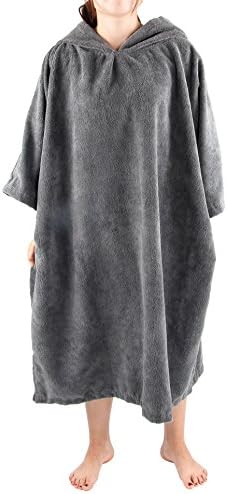 Thick Microfiber Surf Wetsuit Changing Poncho Towel with Hood – Hooded Bath Robe Poncho - One Size Fit All (Grey)
