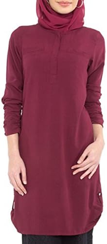 Womens Falisha Long Sleeve Modest Tunic Top Kurti Tunic Dress - Maroon