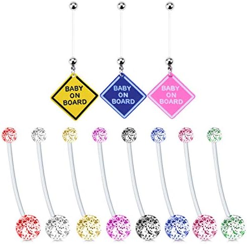 NASAMA Flexible Belly Button Rings Sports Pregnancy Bioplast Stud Piercings Navel Belly Button Retainer