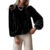 IQSQSQ Women's Velvet Blouse Long Puff Sleeve Ruched Peplum Top Casual Loose Fit Elegant Shirts