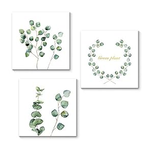 3 Piece Canvas Wall Art for Living Room Bedroom Home Artwork Green Plant Leaf Paintings Ready to Hang - 12"x12"x3 Panels