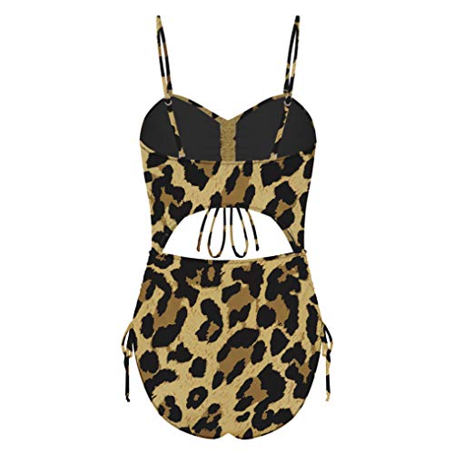 CIZITZZ Women\'s One Piece Swimsuit Cut Out High Waist Drawstring Padded Bathing Suits Monokinis,Leopard,L