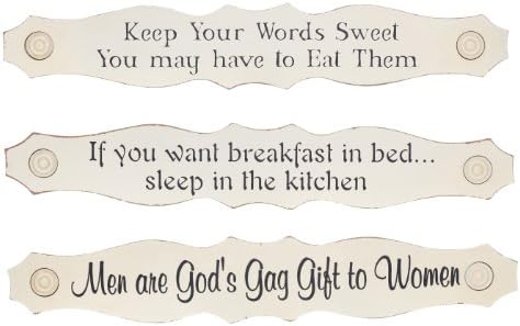 Wilco Imports Keep Your Words Sweet You May Have to Eat Them Cream Wooden Wall Plaques, Set of 3