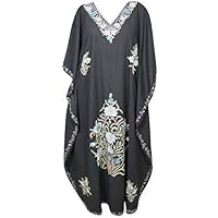 Mogul Interior Womens Caftan Dress Black Bohemian Fashion Kimono Resort Wear One Size