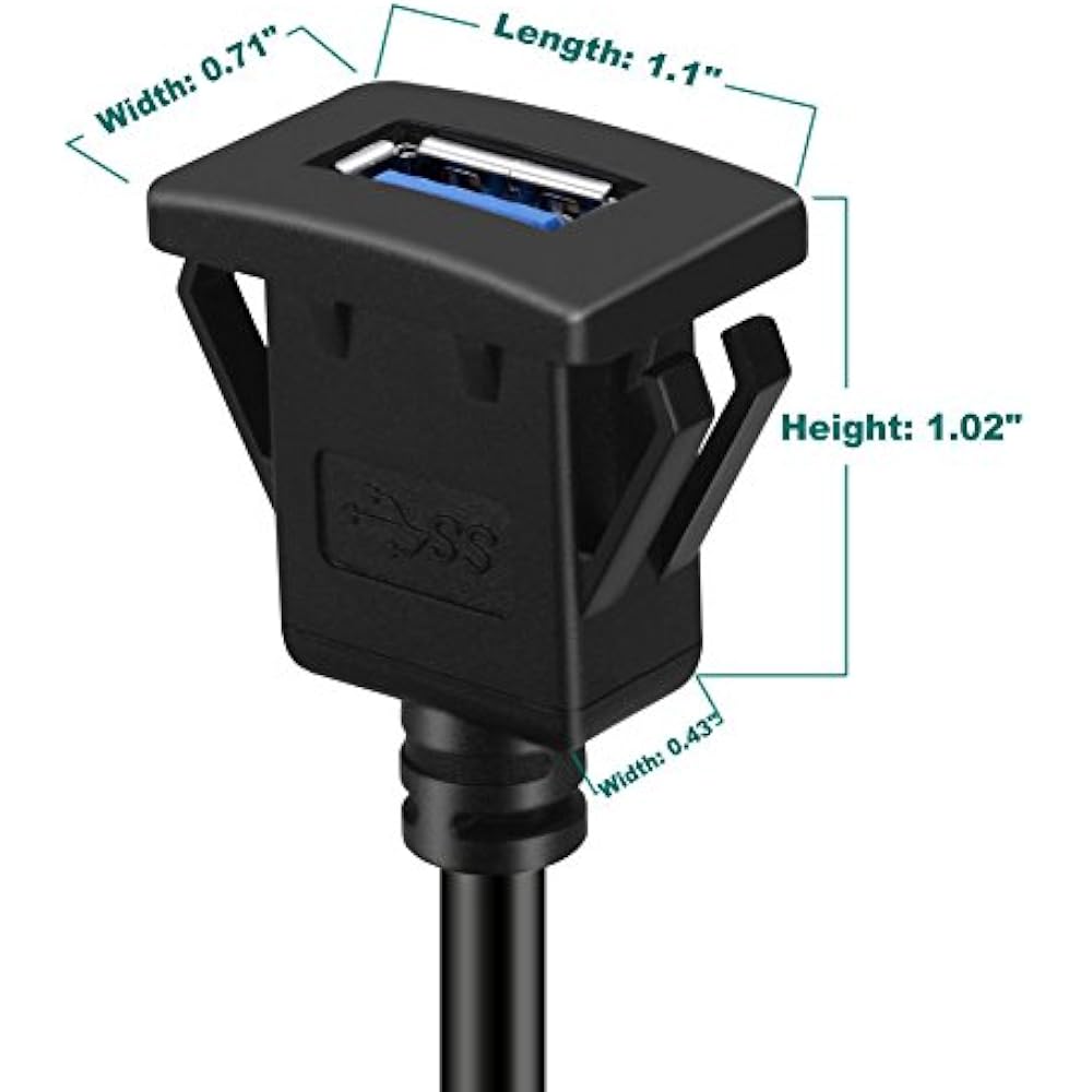 Square Single Port USB 3.0 Panel Flush Mount Extension Cable With