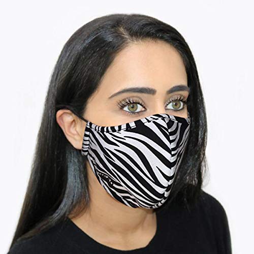 Step Ahead ® | 5 Pack Triple Layer Cotton Zebra Print Face Mask (Pack of 5) | Unisex Reusable Fashion Washable | Nano Mesh Water Repellent Layer | Protects from Dust, Pollution, Droplets | UK Seller