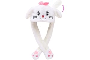 NAICHUO Plush Animal Hat with Moving Jumping Ears Pop Up Beating Hat Movable Dancing Cap for Kids Adult