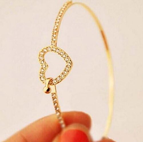 Elegant Womens 9K Yellow Gold Filled CZ Heart Shape Cuff Bracelet Bangle Gift