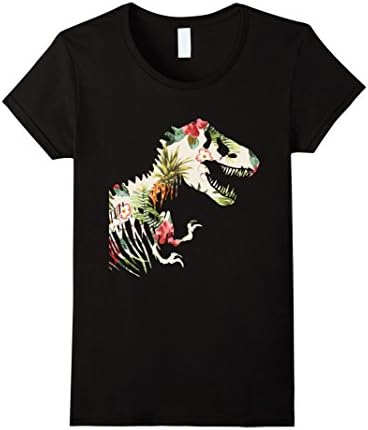 Womens Floral Tropical Hawaiian Pattern T Rex Dinosaur Shirt Medium Black